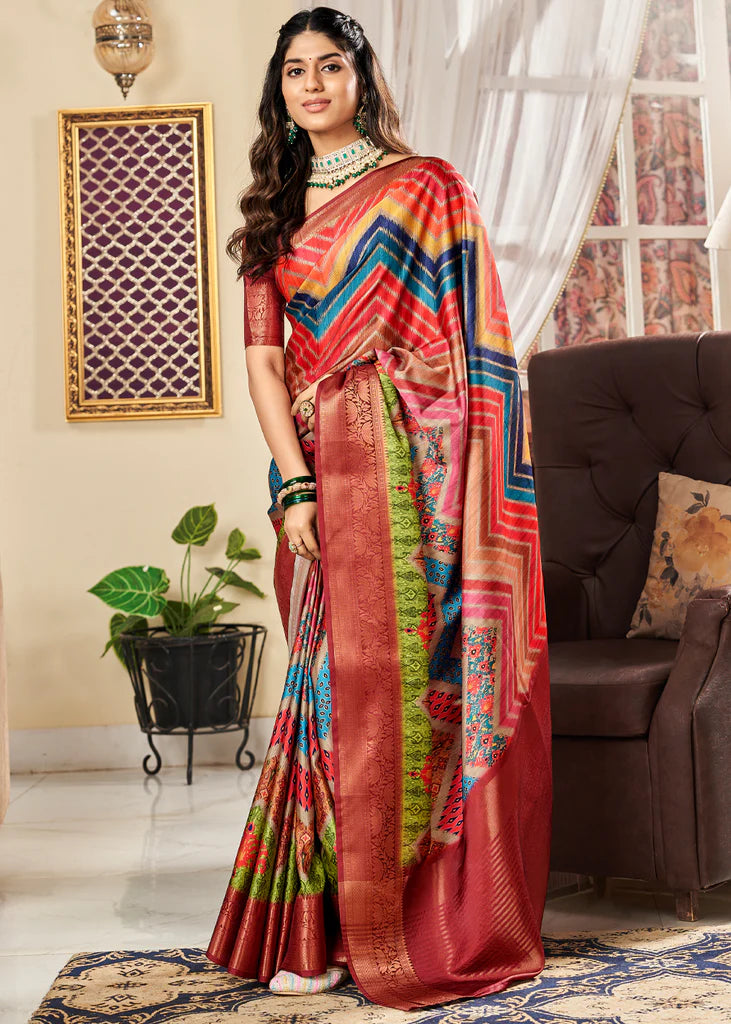 Radiance Multicolor Printed Satin Saree