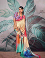 Multicolor Printed Satin Crepe Saree