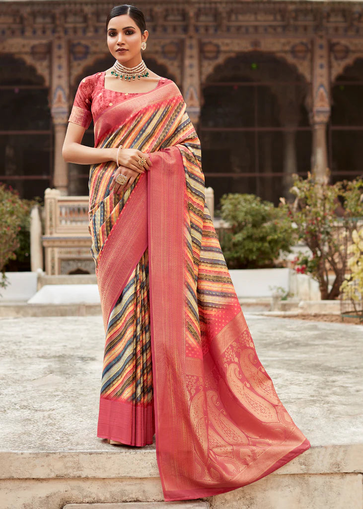 Glamour Pink Banarasi Digital Printed Silk Saree