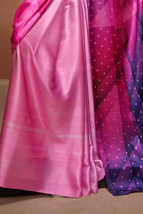 Pink Bollywood Style Soft Satin Crepe Saree