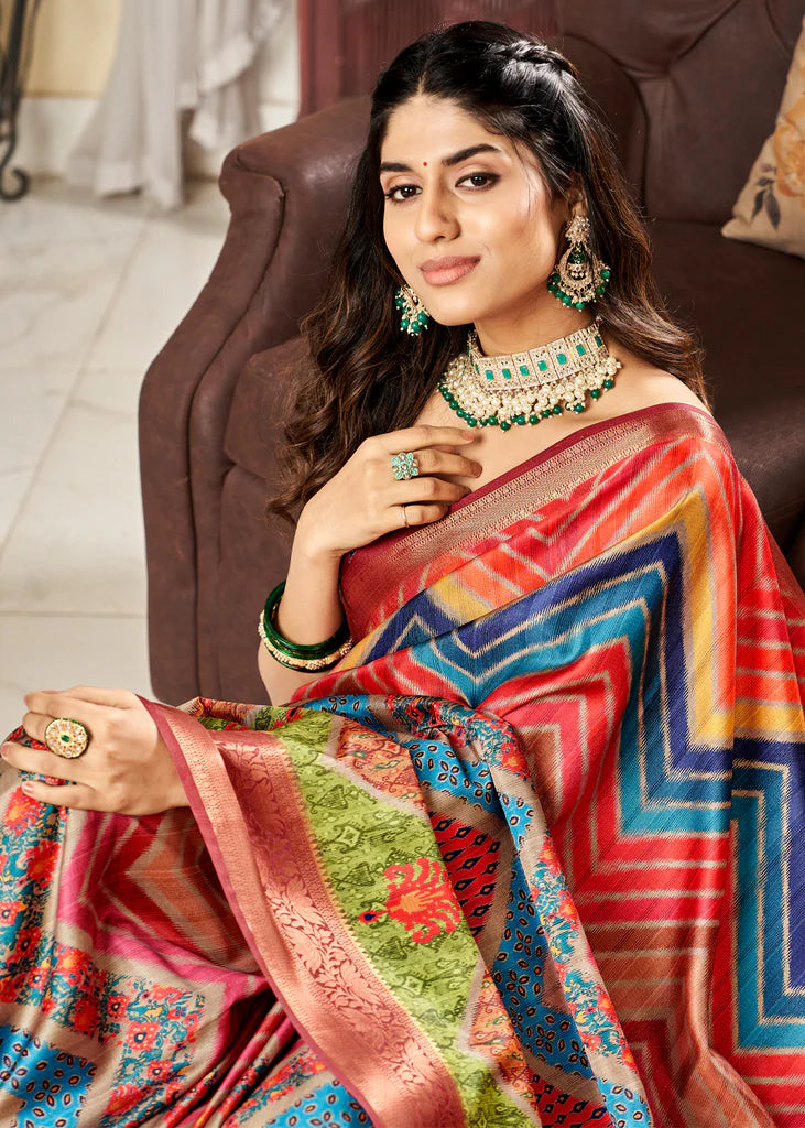 Radiance Multicolor Printed Satin Saree