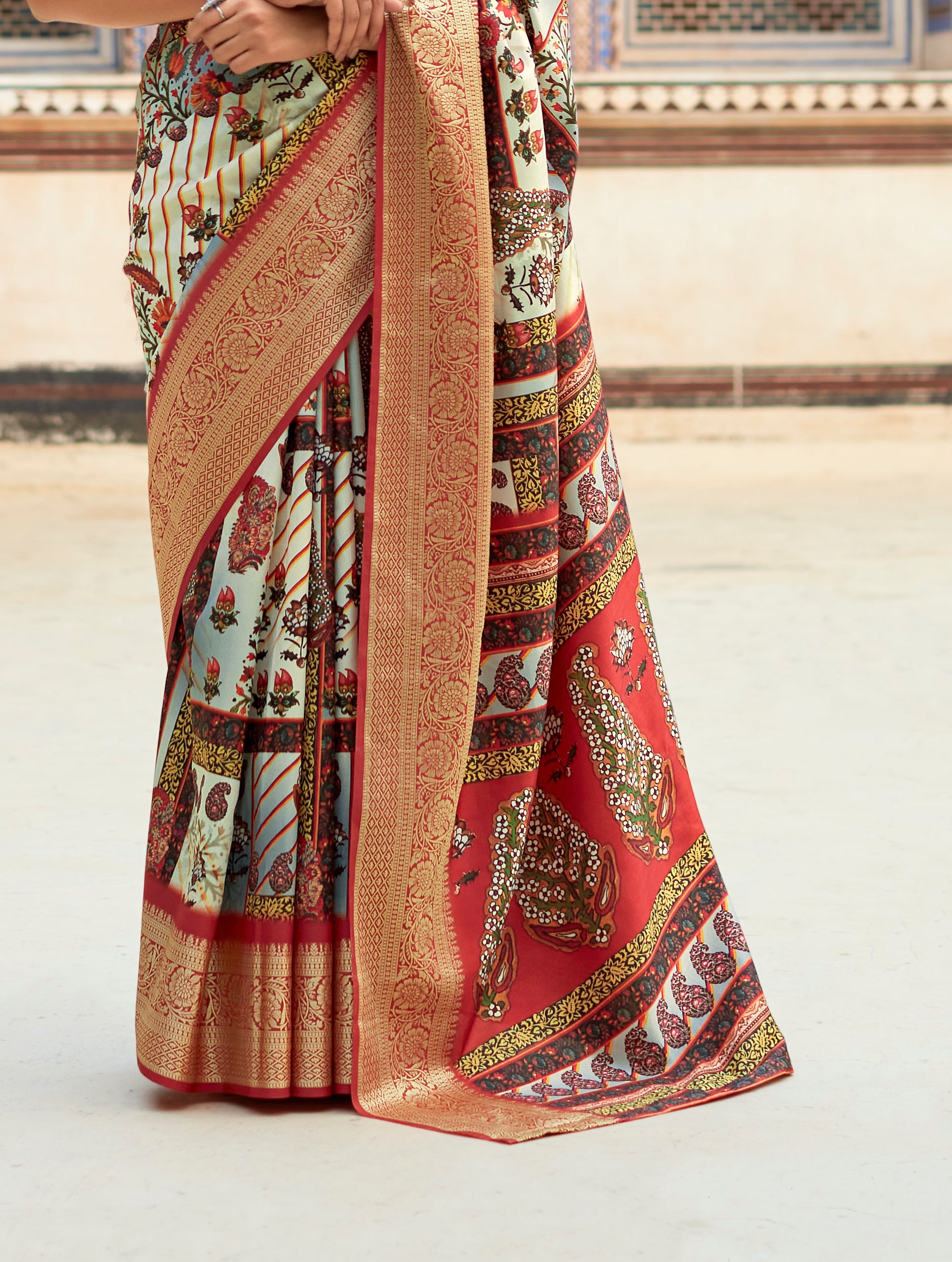 Multicolor Digital Printed Dola Silk Saree