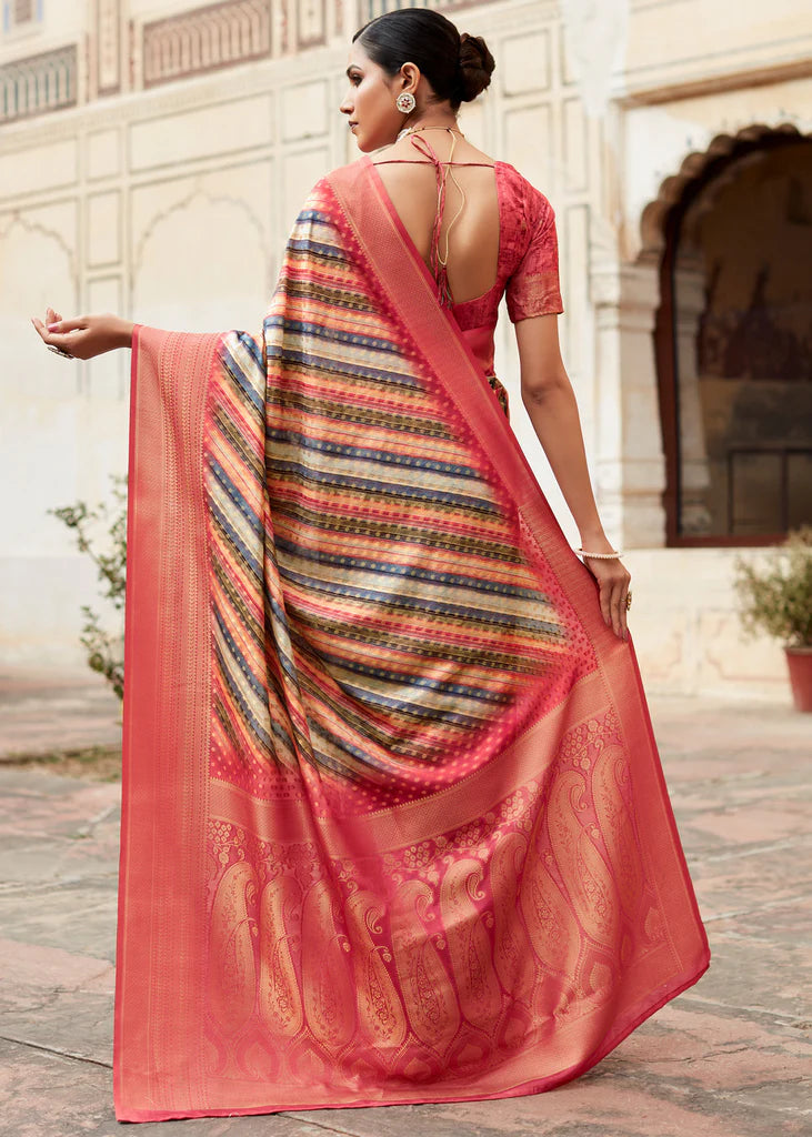 Glamour Pink Banarasi Digital Printed Silk Saree