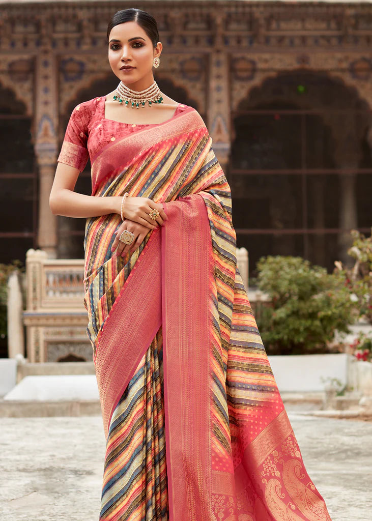 Glamour Pink Banarasi Digital Printed Silk Saree