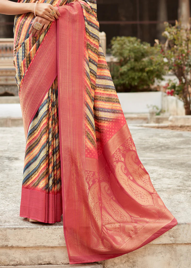 Glamour Pink Banarasi Digital Printed Silk Saree