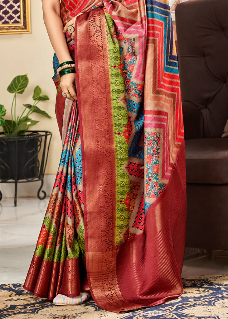 Radiance Multicolor Printed Satin Saree