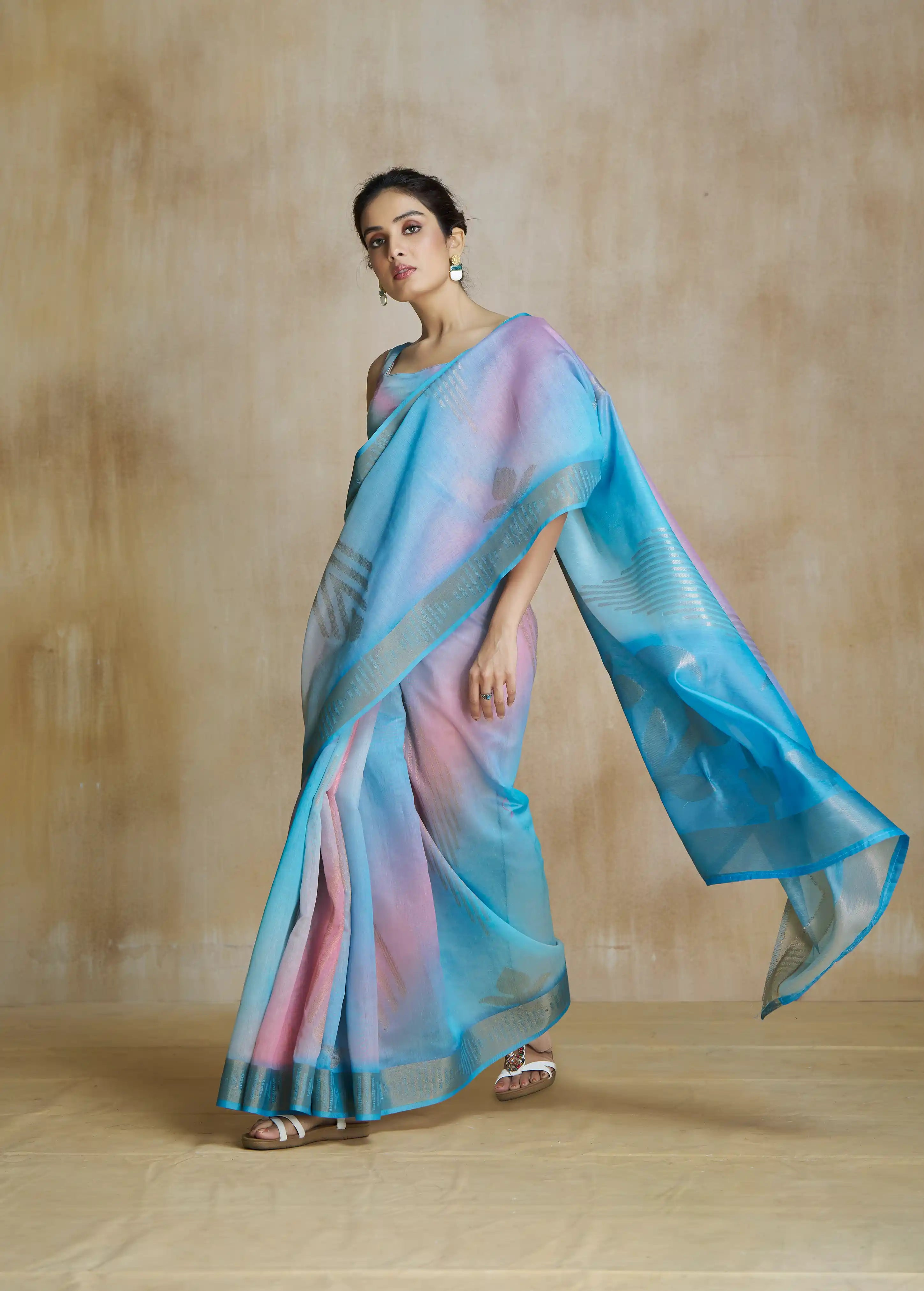 Blissful Sky Blue Digital Printed Silk Saree