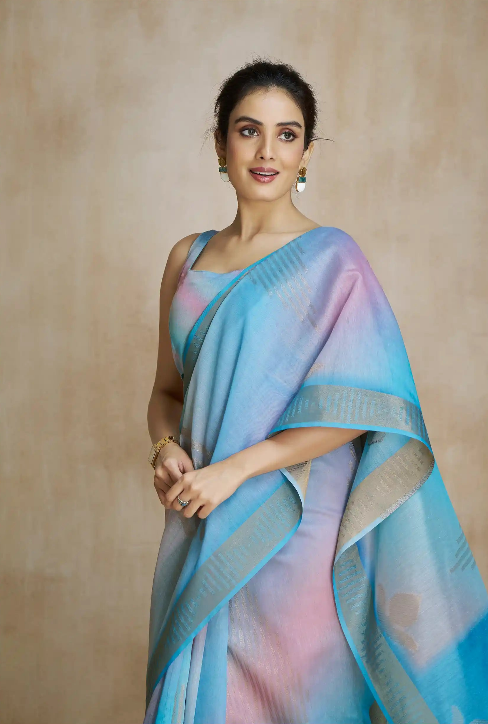 Blissful Sky Blue Digital Printed Silk Saree