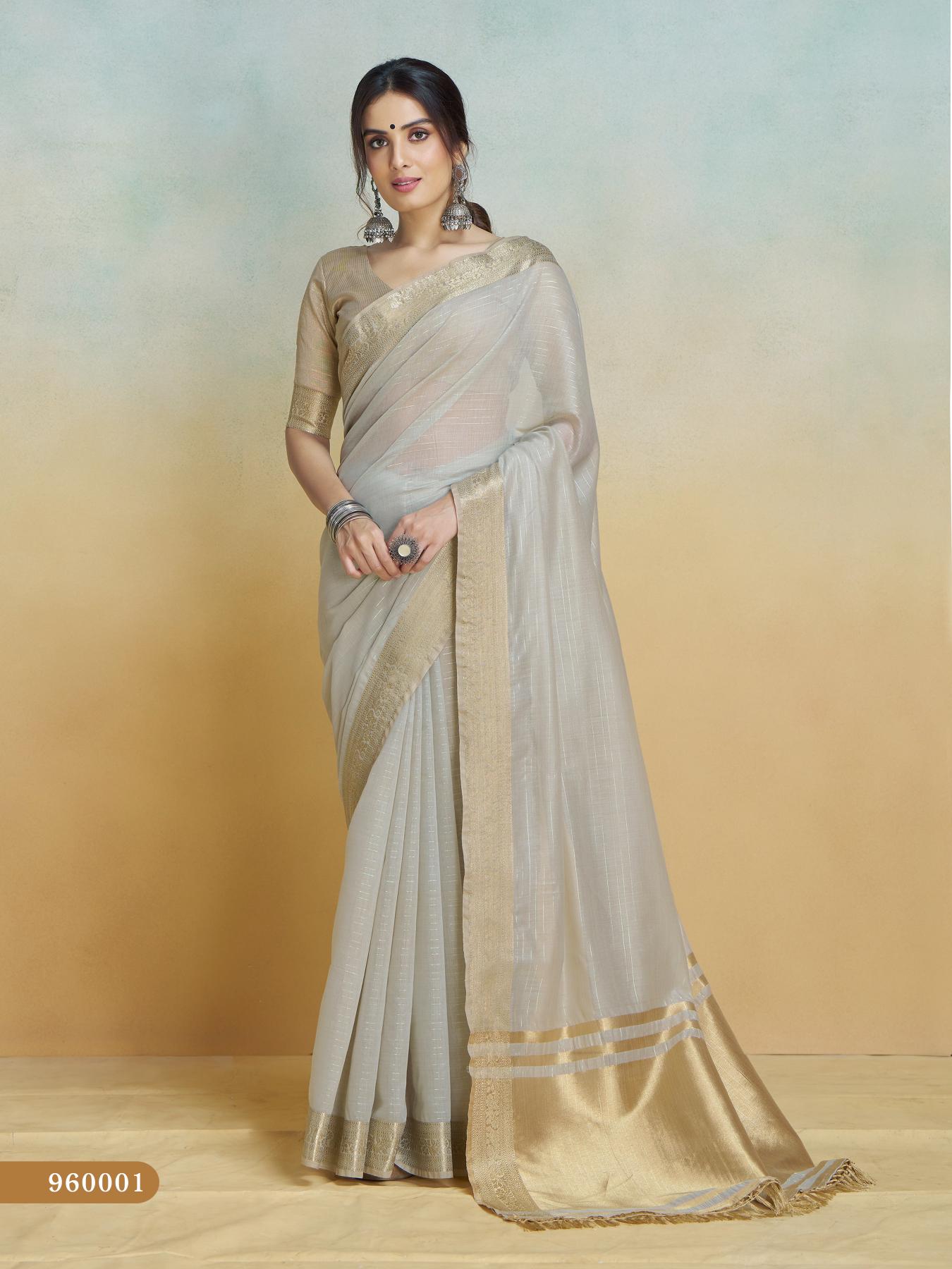 Off White Handloom Woven Linen Sot Silk Saree