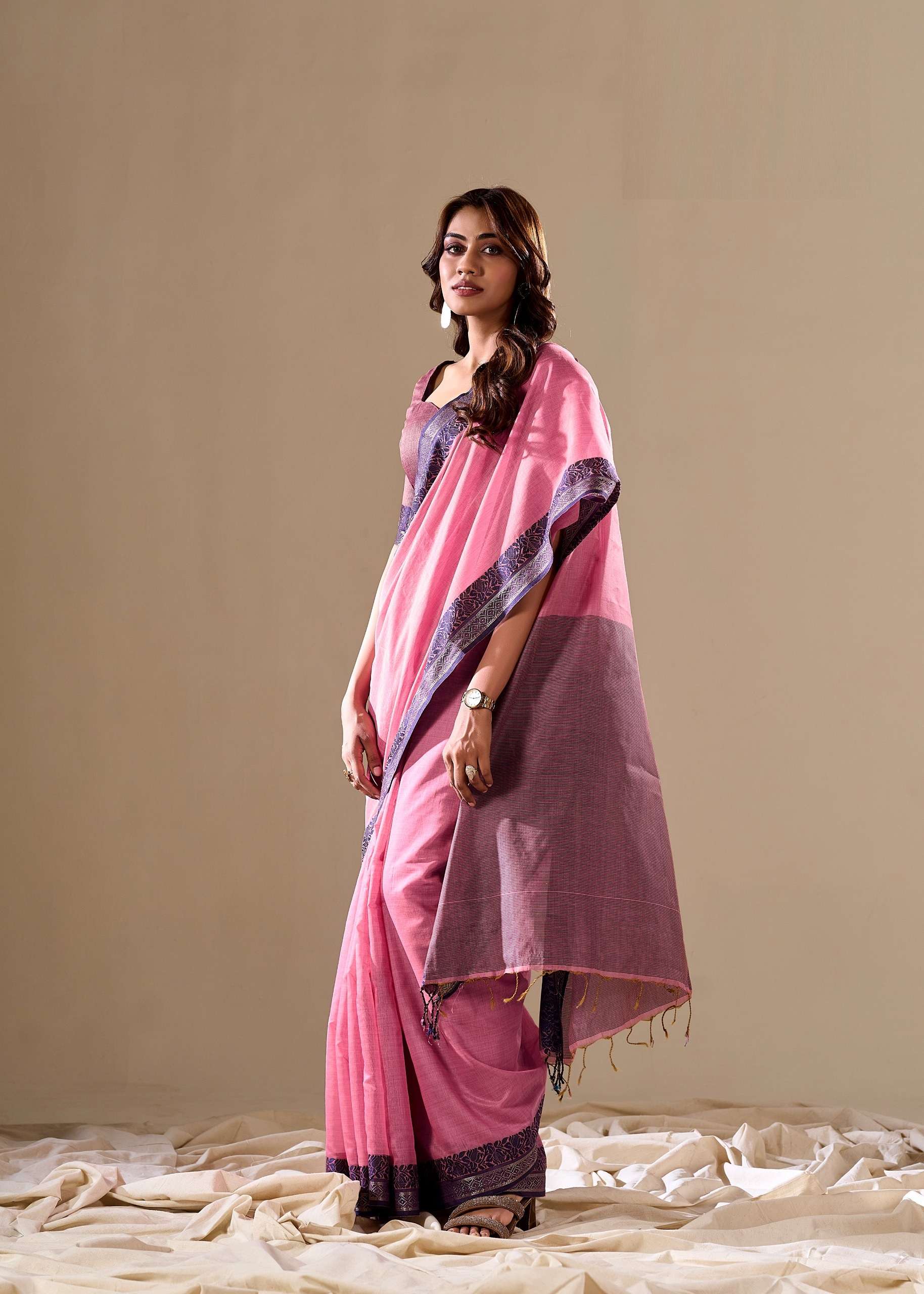 Delicate Pink Plain Cotton Saree