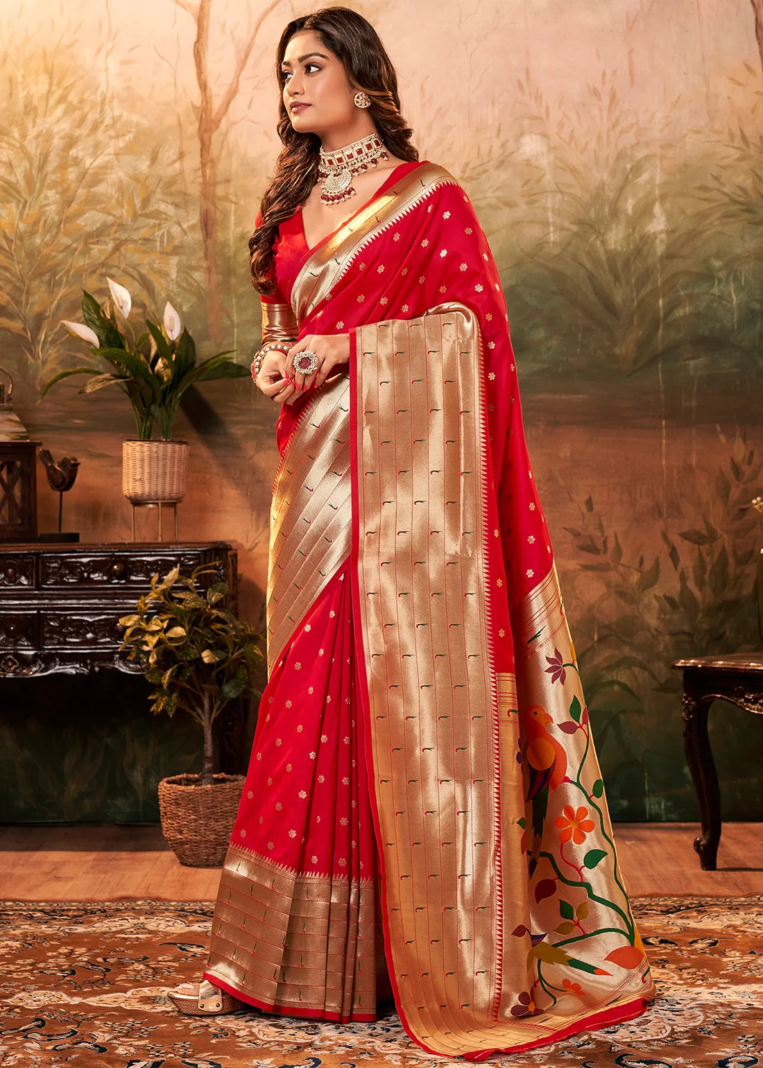 New Red Paithani Silk Saree