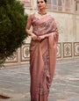 Chocolate Brown Banarasi Digital Printed Silk Saree