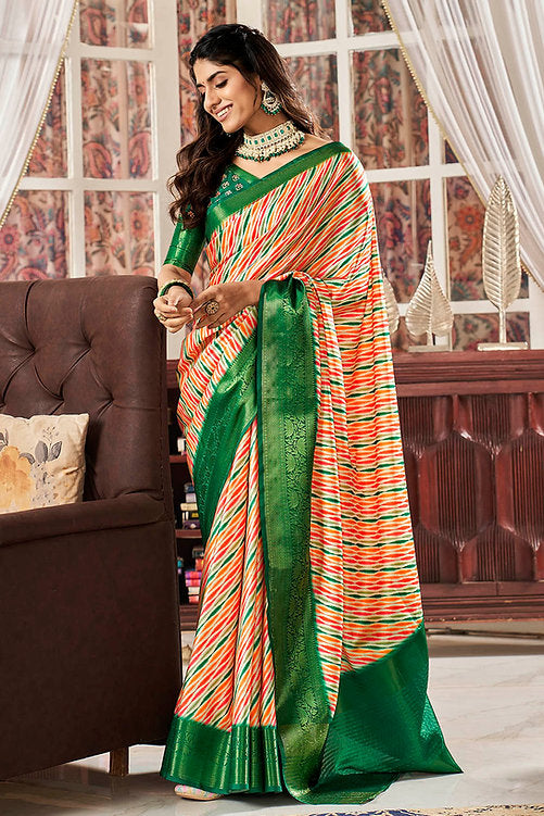 Classic Green Printed Satin Saree