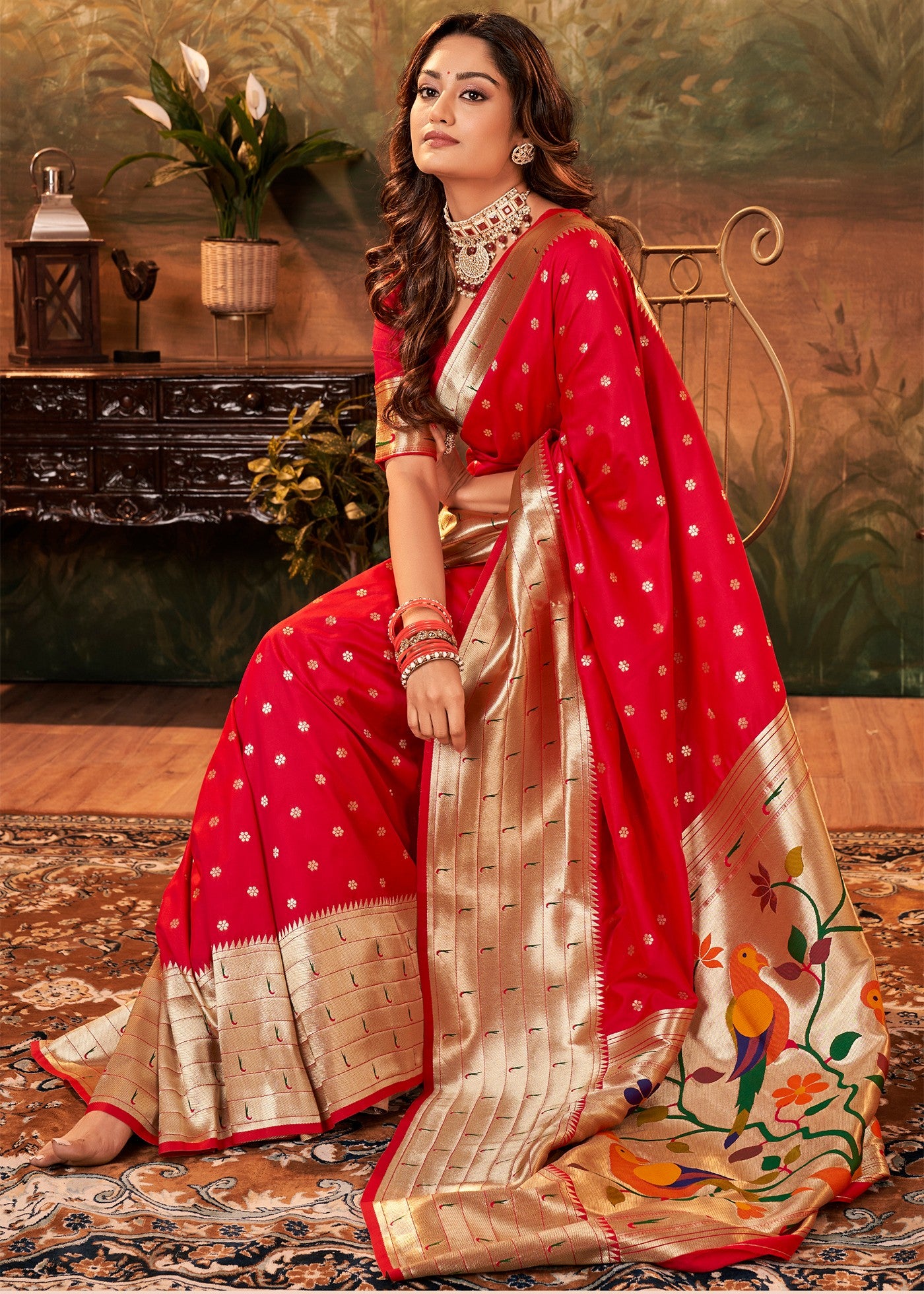 New Red Paithani Silk Saree