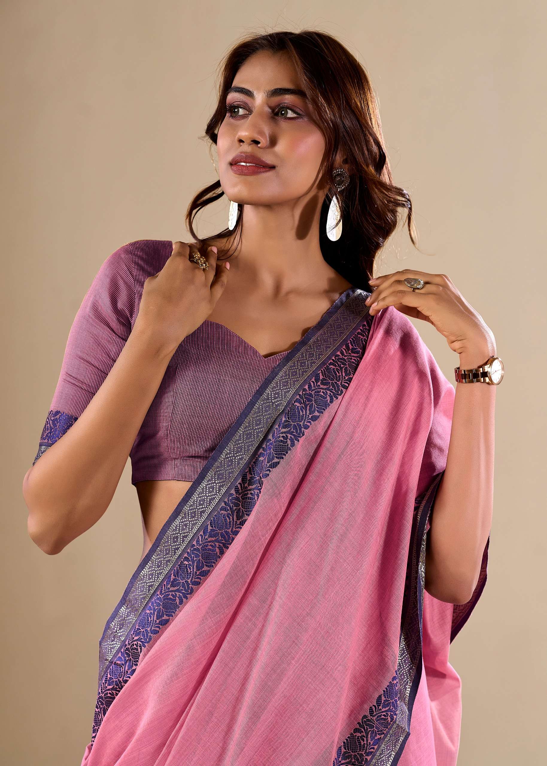 Delicate Pink Plain Cotton Saree