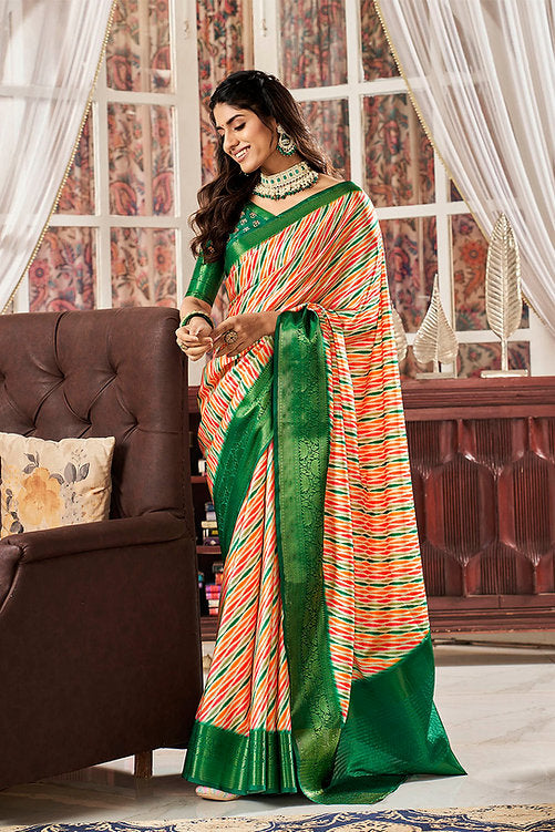 Classic Green Printed Satin Saree