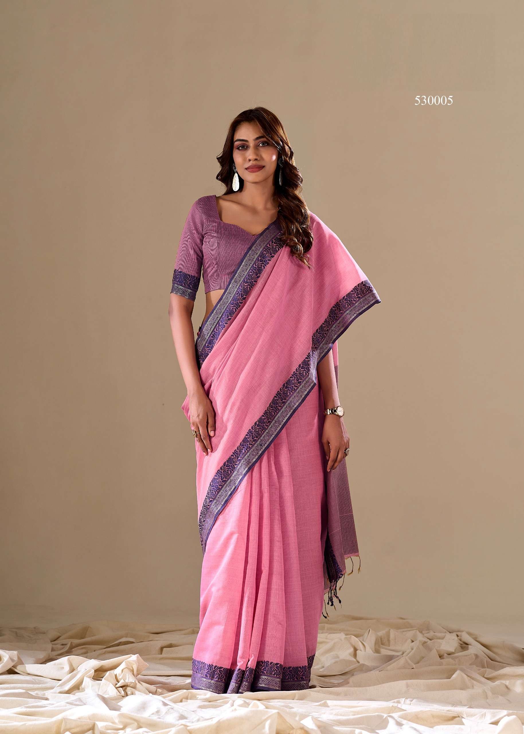 Delicate Pink Plain Cotton Saree