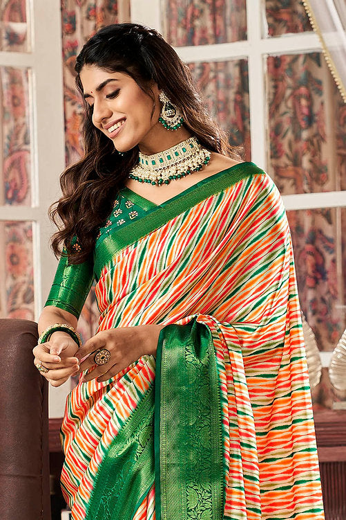 Classic Green Printed Satin Saree