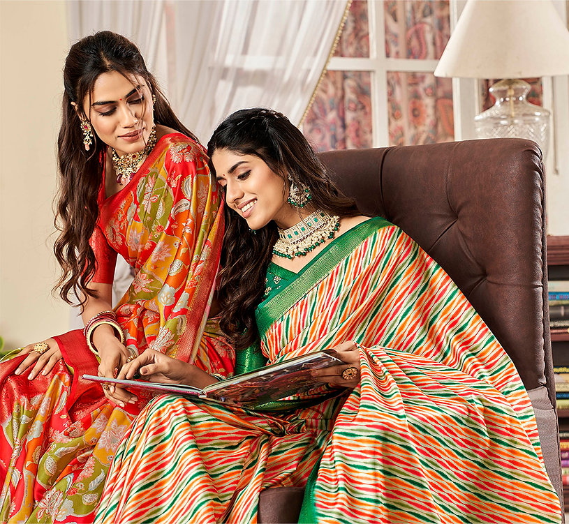 Classic Green Printed Satin Saree