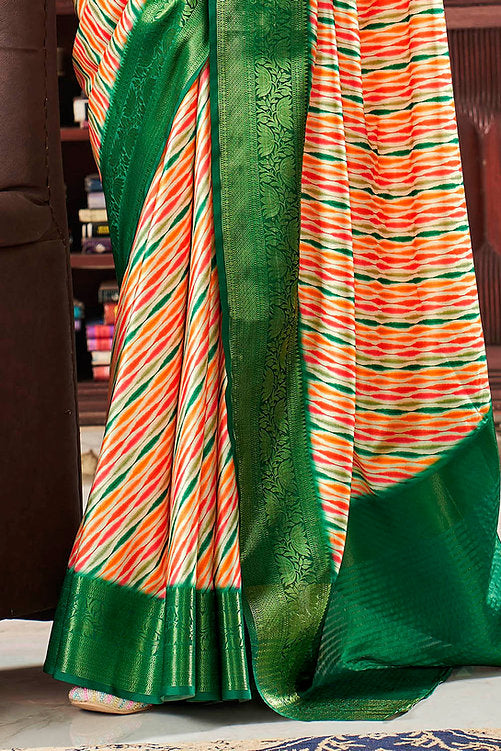 Classic Green Printed Satin Saree