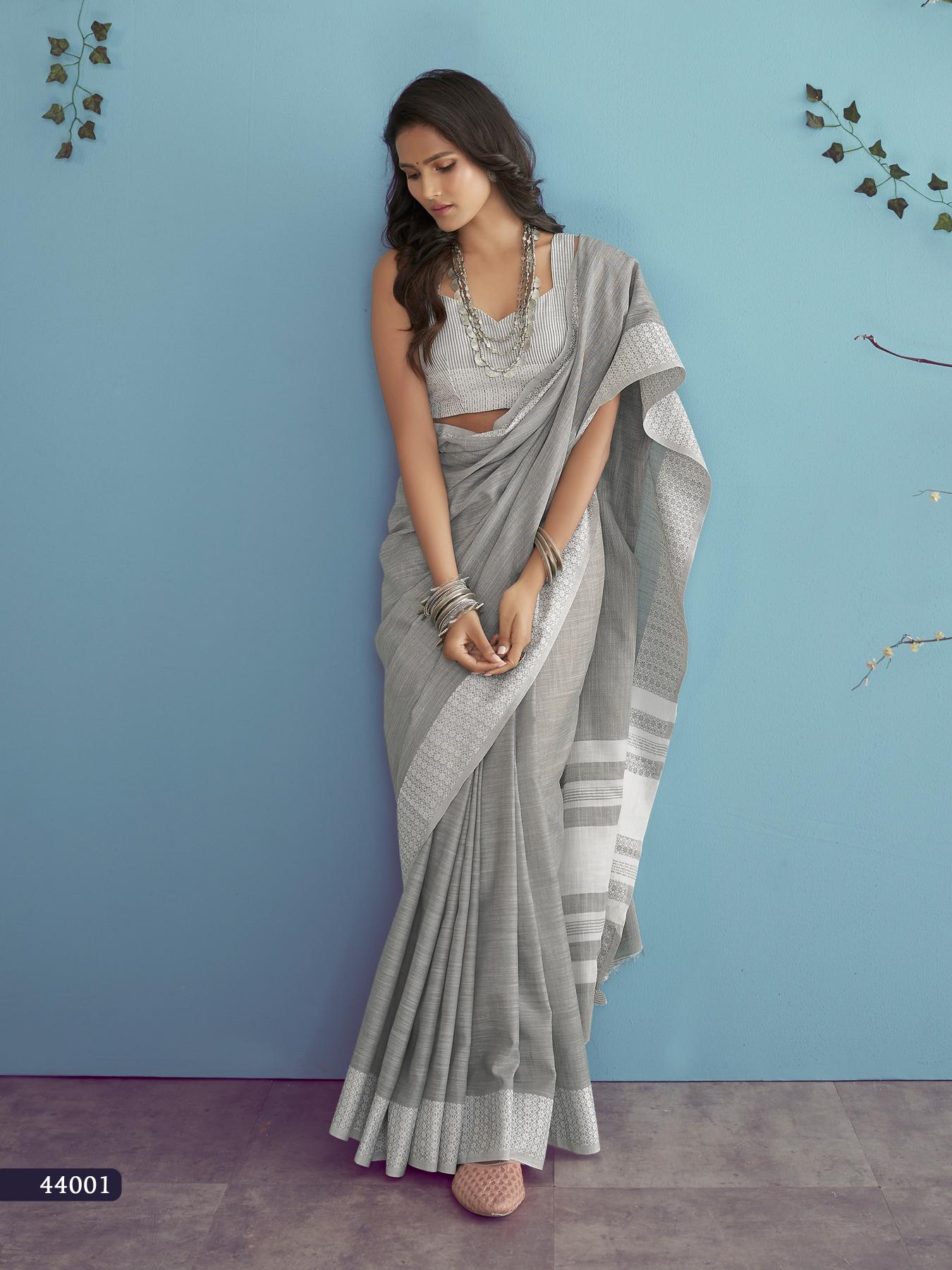 Soft Linen Silk With Chikankari Weaved Border Saree R1