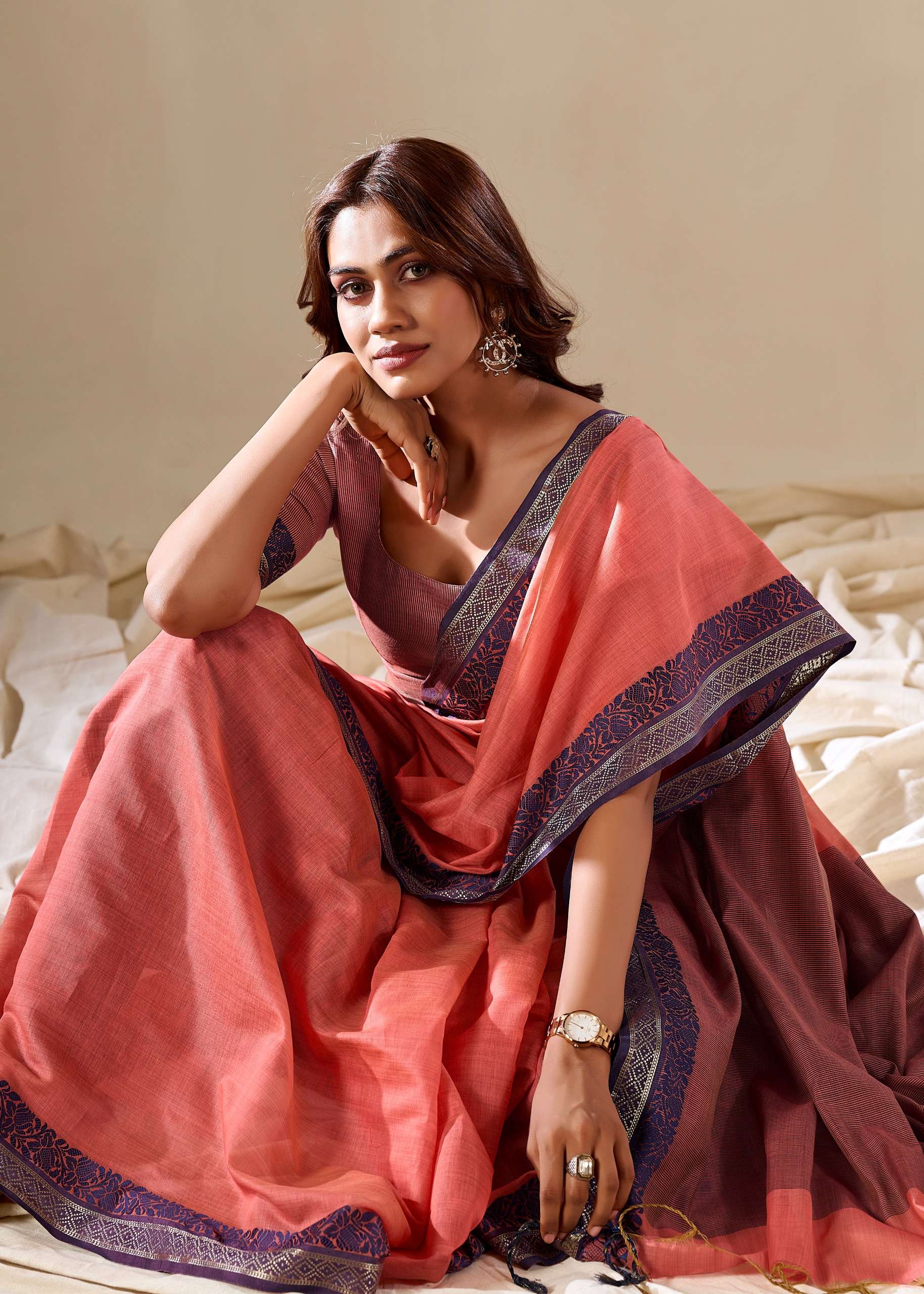 Magical Peach Plain Cotton Saree