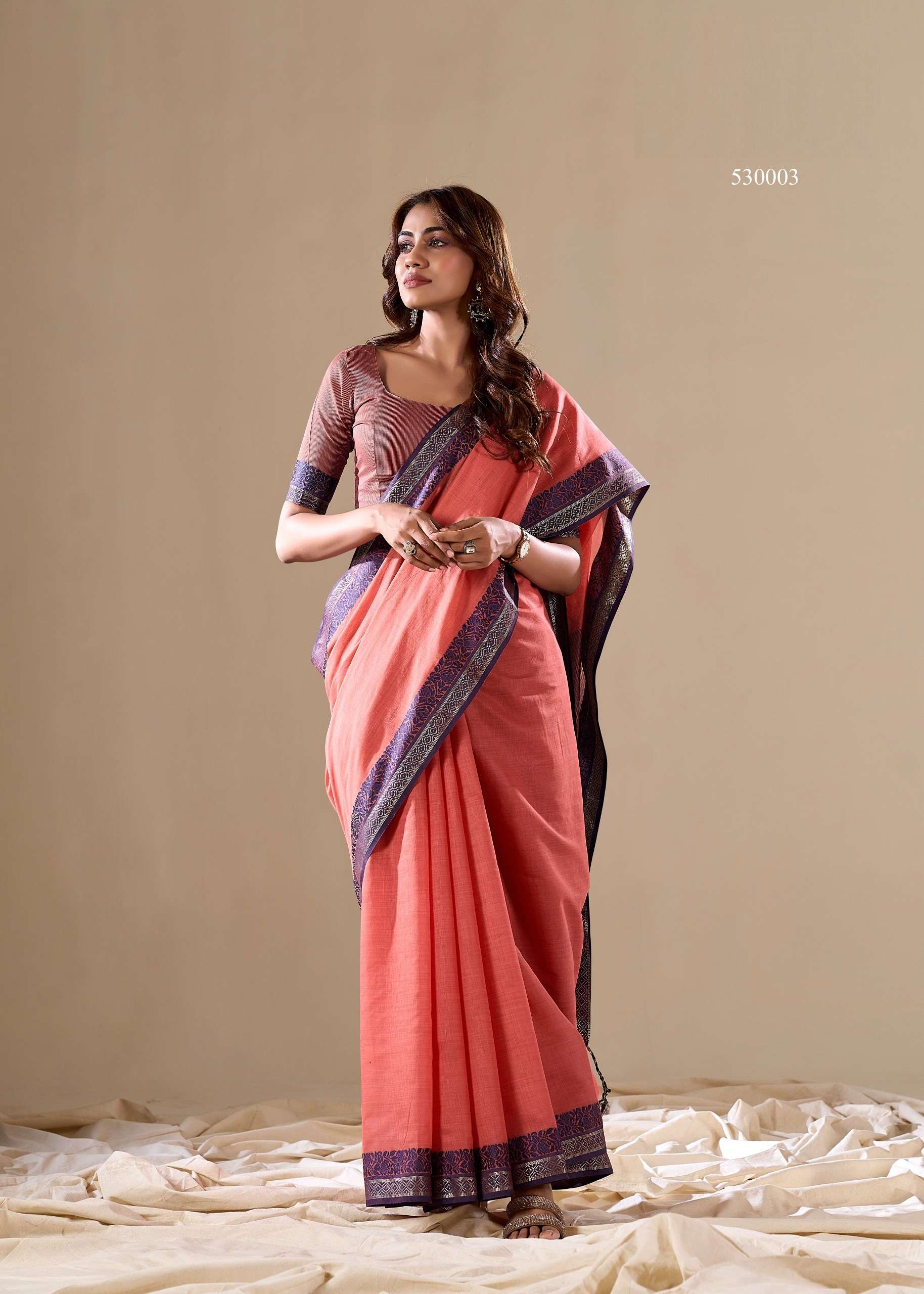 Magical Peach Plain Cotton Saree