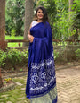 Blue Pure Bandhni Zari Pallu Modal Silk Saree