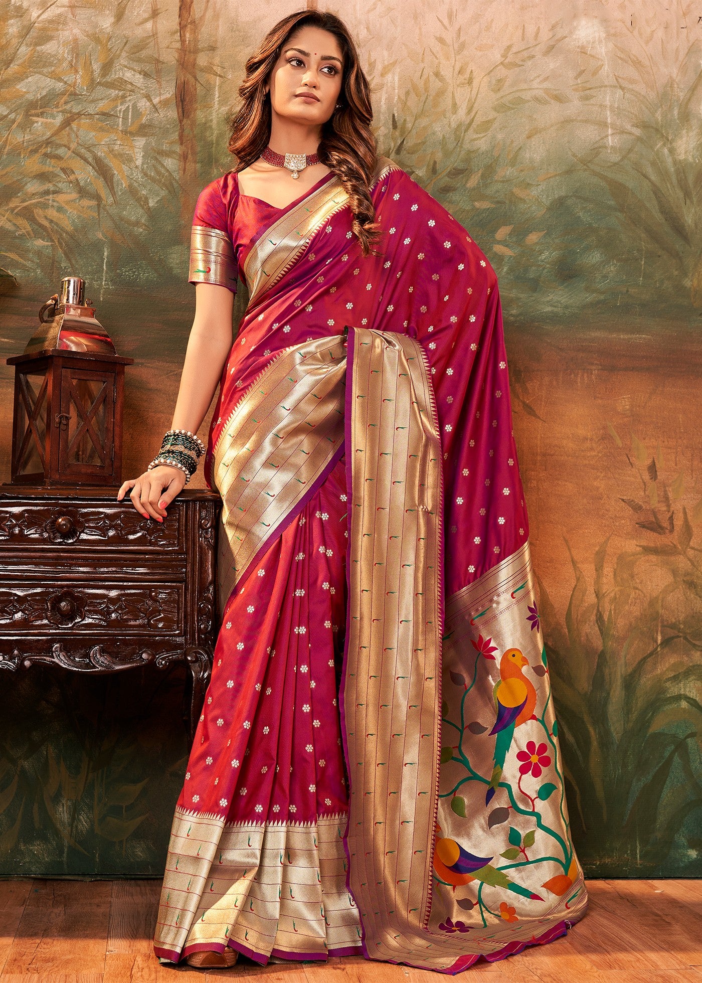 Graceful Burgundy Paithani Silk Saree