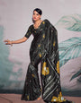 Black Printed Satin Crepe Saree