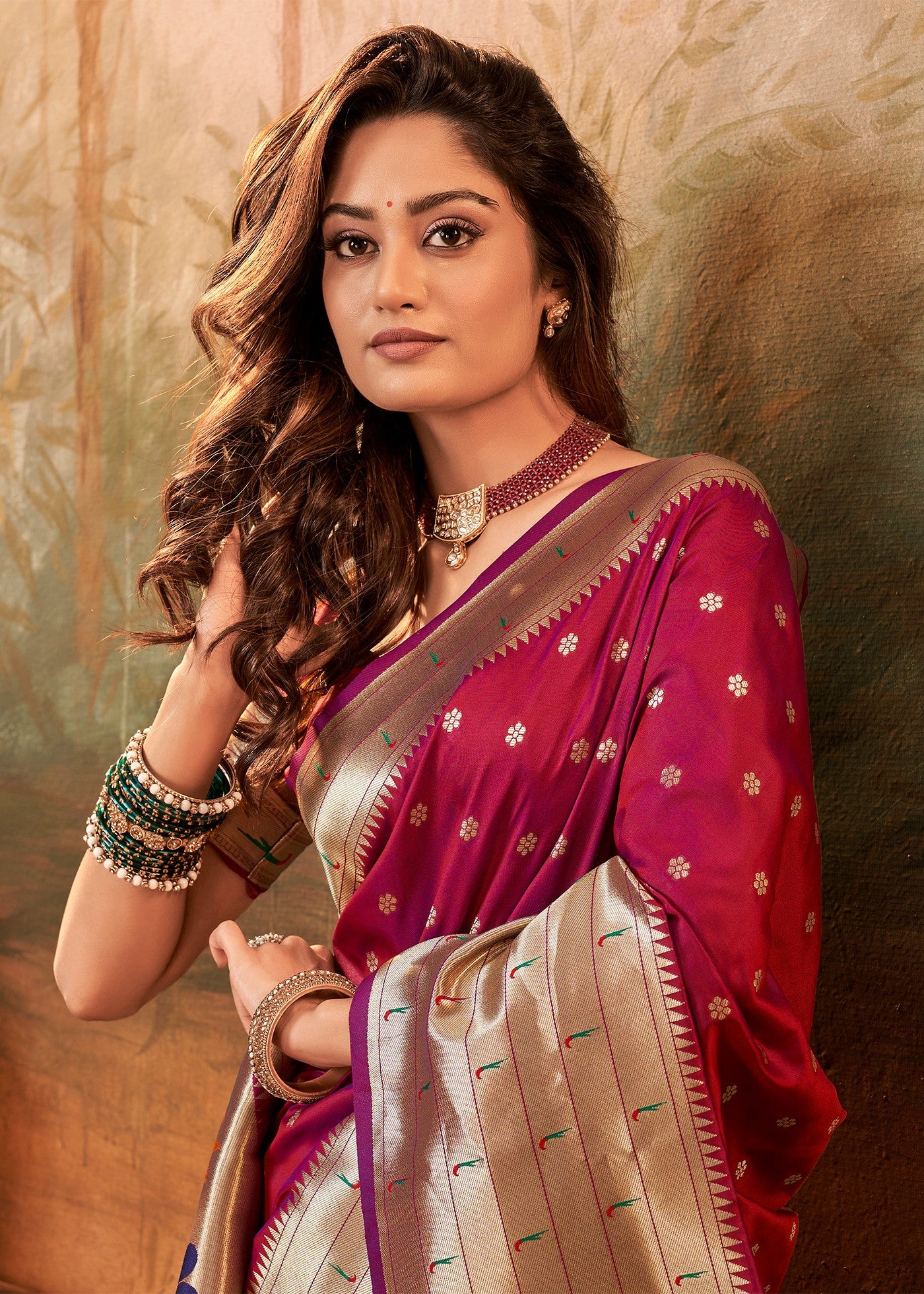 Graceful Burgundy Paithani Silk Saree