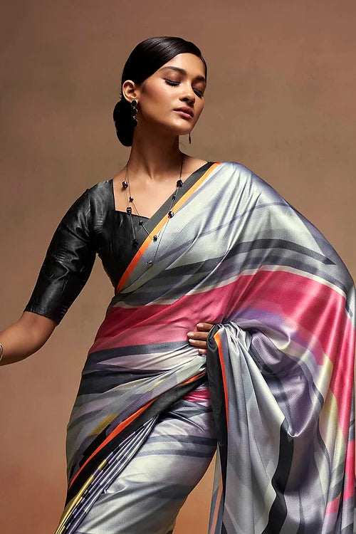 Multicolor Bollywood Style Soft Satin Crepe Saree