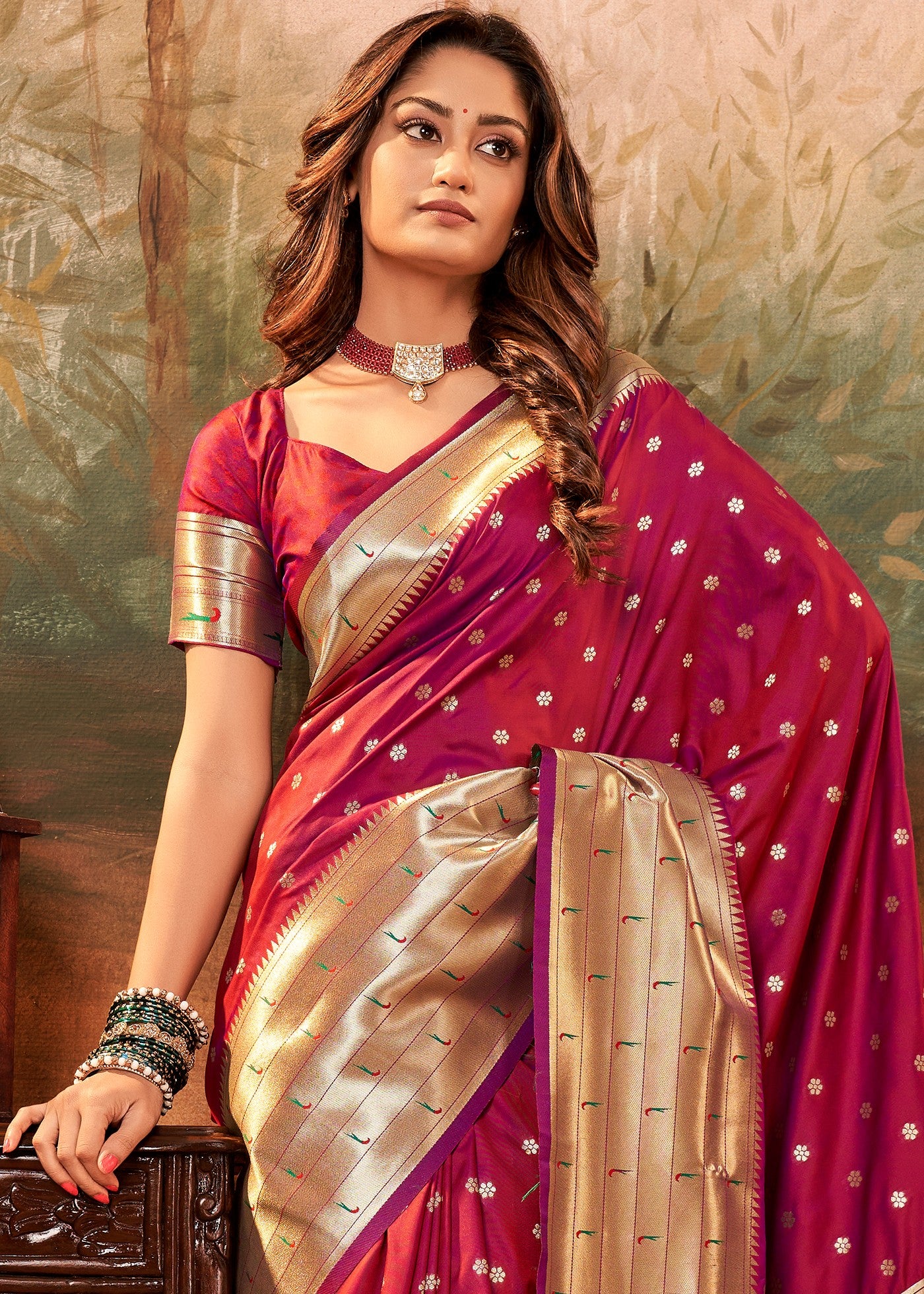 Graceful Burgundy Paithani Silk Saree