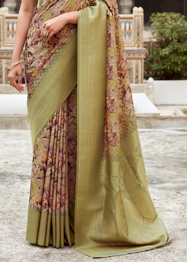 Moss Green Banarasi Digital Printed Silk Saree