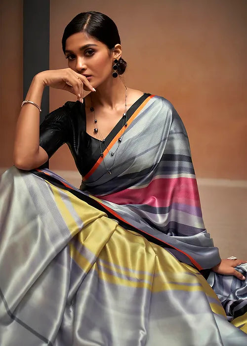 Multicolor Bollywood Style Soft Satin Crepe Saree