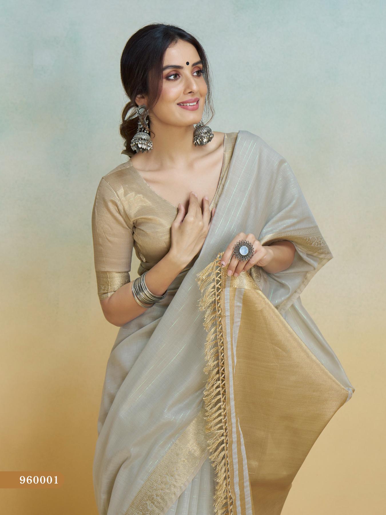 Off White Handloom Woven Linen Sot Silk Saree