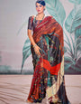 Multicolor Printed Satin Crepe Saree