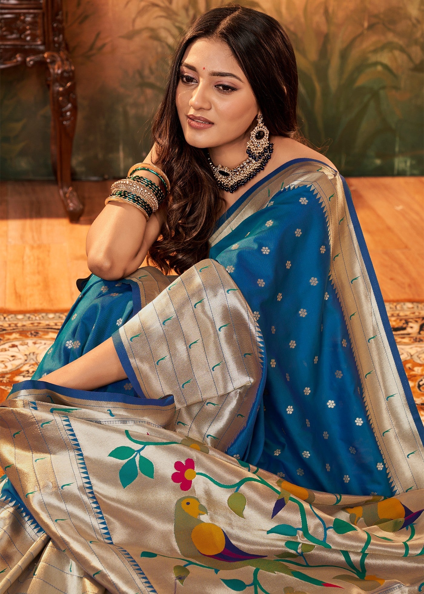 Azure Blue Paithani Silk Saree