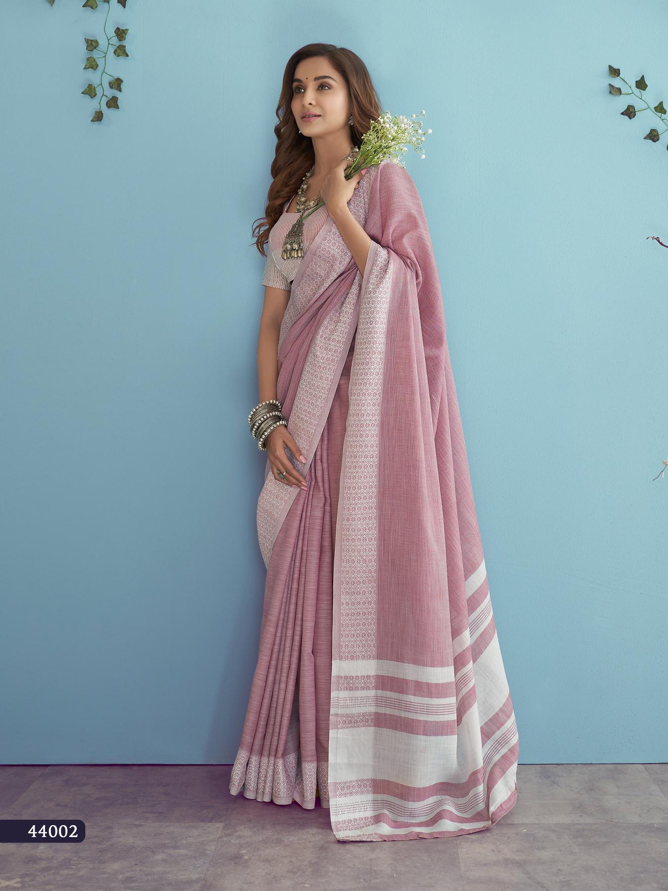 Soft Linen Silk With Chikankari Weaved Border Saree R1