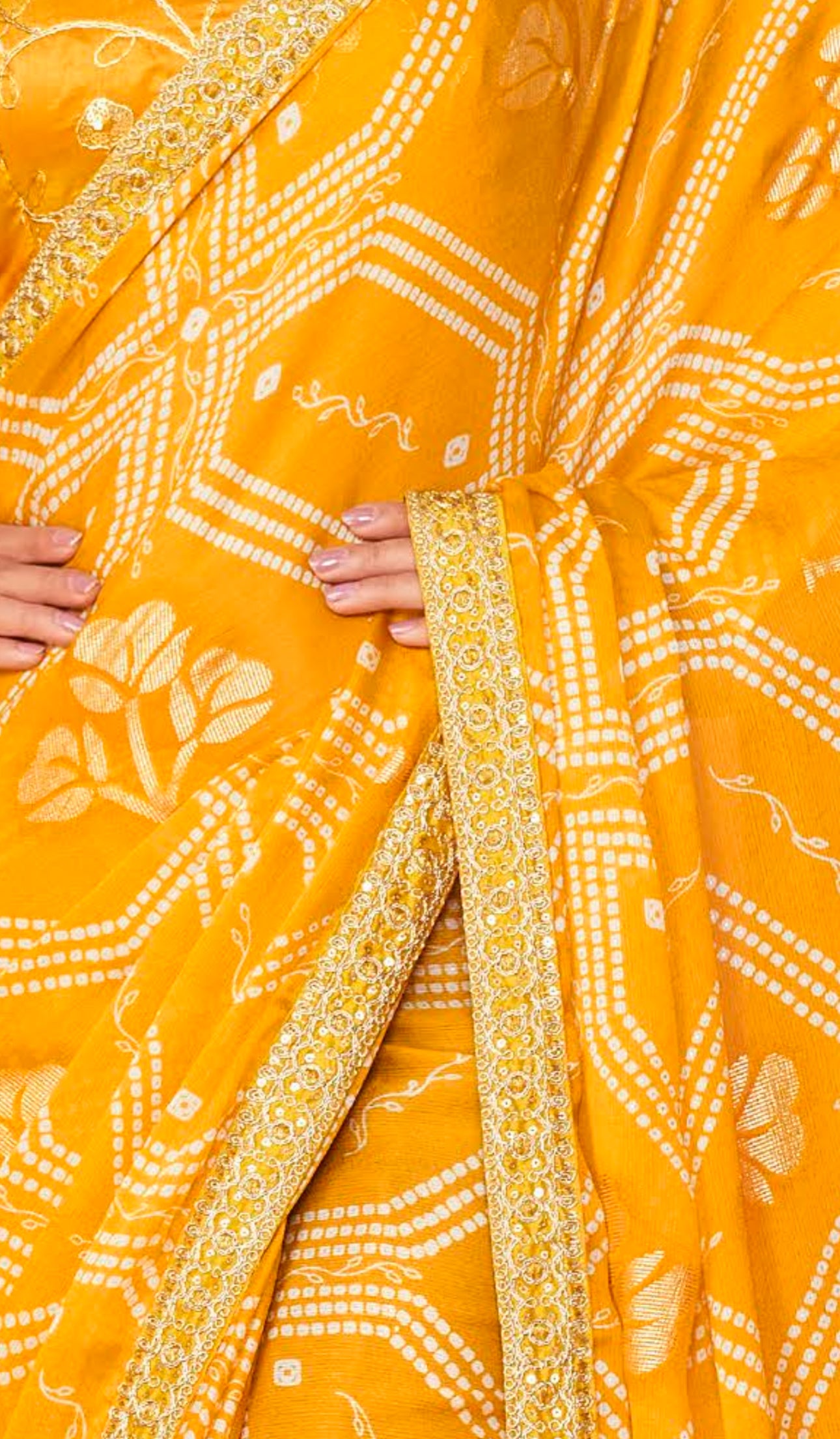 Yellow Moss Chiffon Foil Mill Print And Embroidery Work Border Saree With Fancy Work Blouse Sbs4