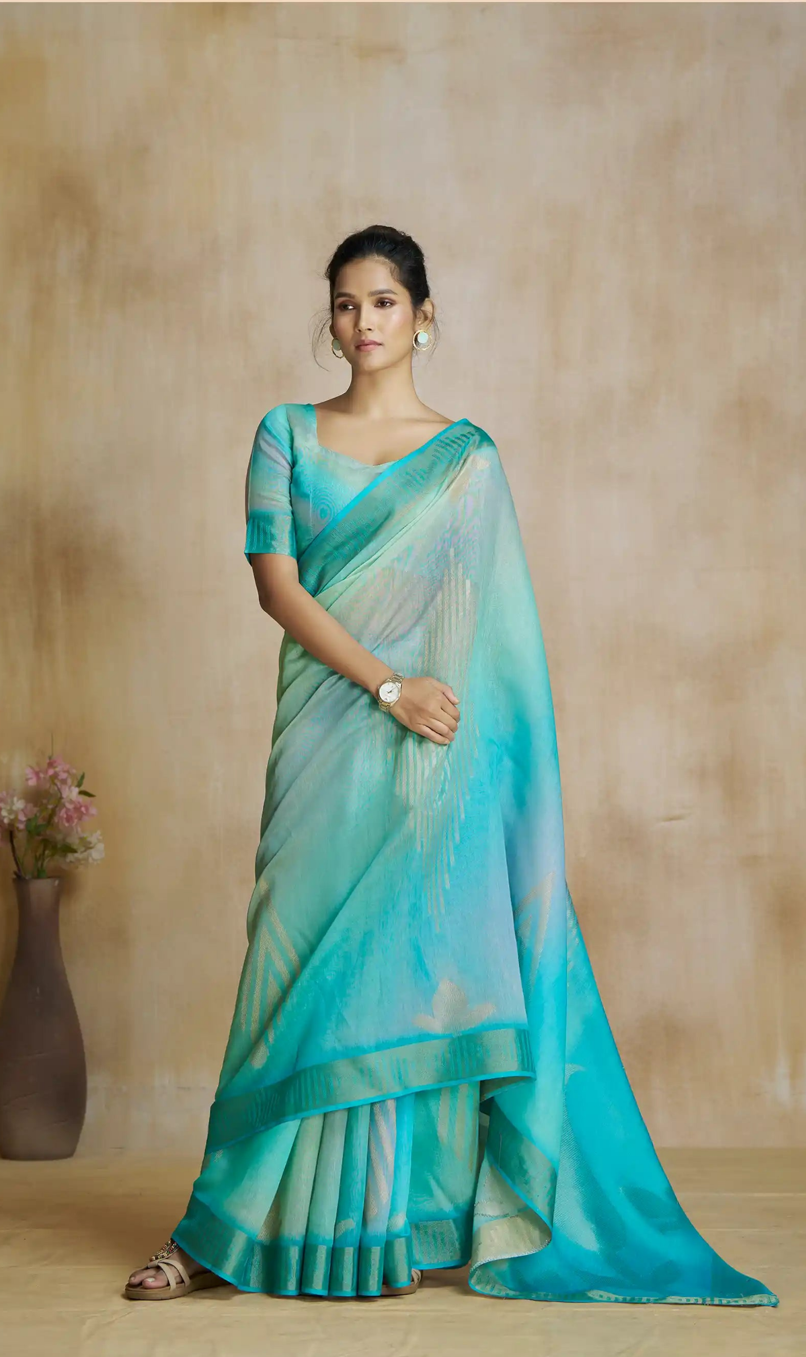 Charming Rama Digital Printed Silk Saree