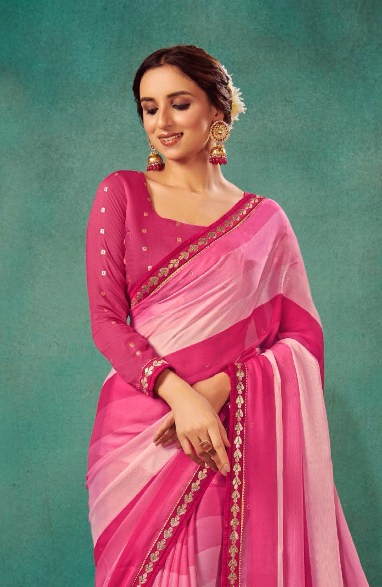 Rani Shaded Leriya Saree With Weaving Blouse