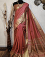 Wewak Peach Woven Moss Chiffon Handloom Weaving Silk Saree