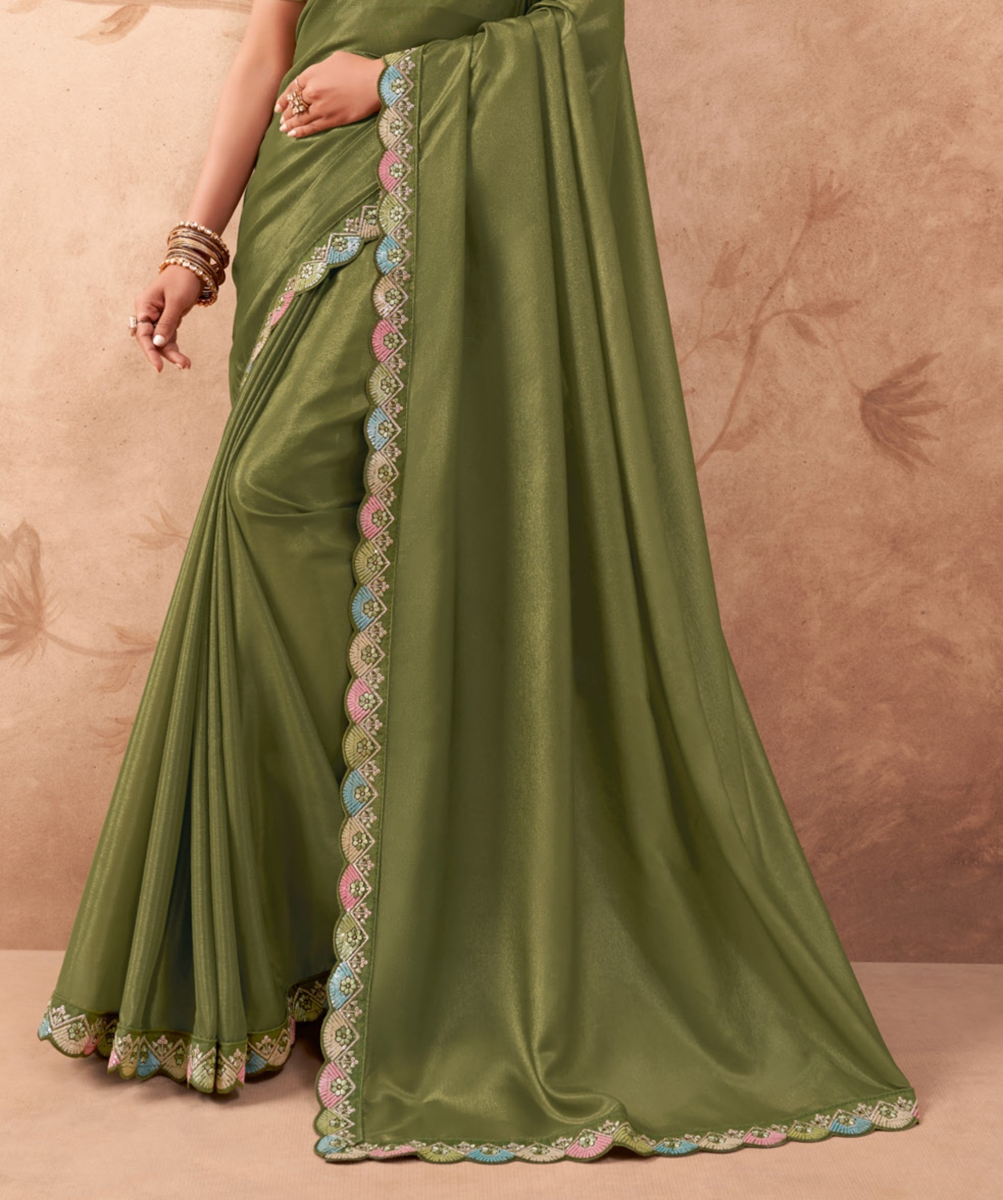 Elegant Light Green Fancy Embroidered Party Wear Saree