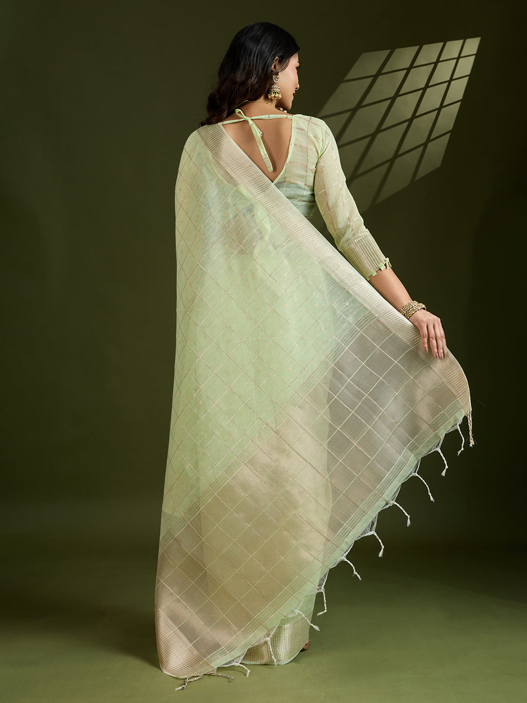 Pista Green Linen Tissue Silk Saree
