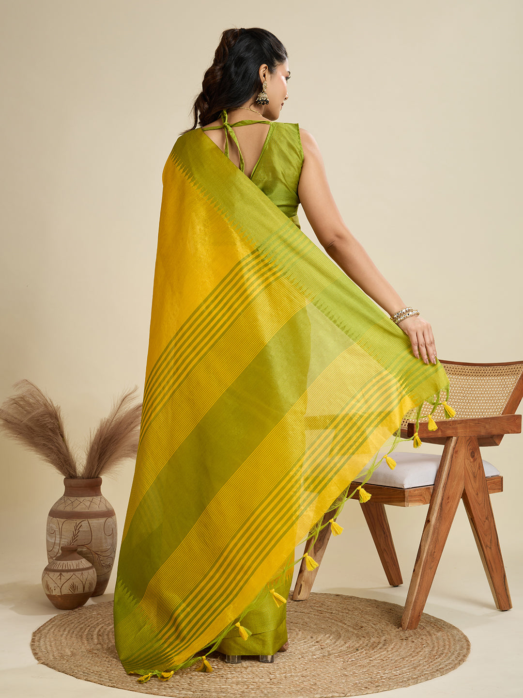 Citrine Yellow Soft Raw Silk Saree With Contrast Border