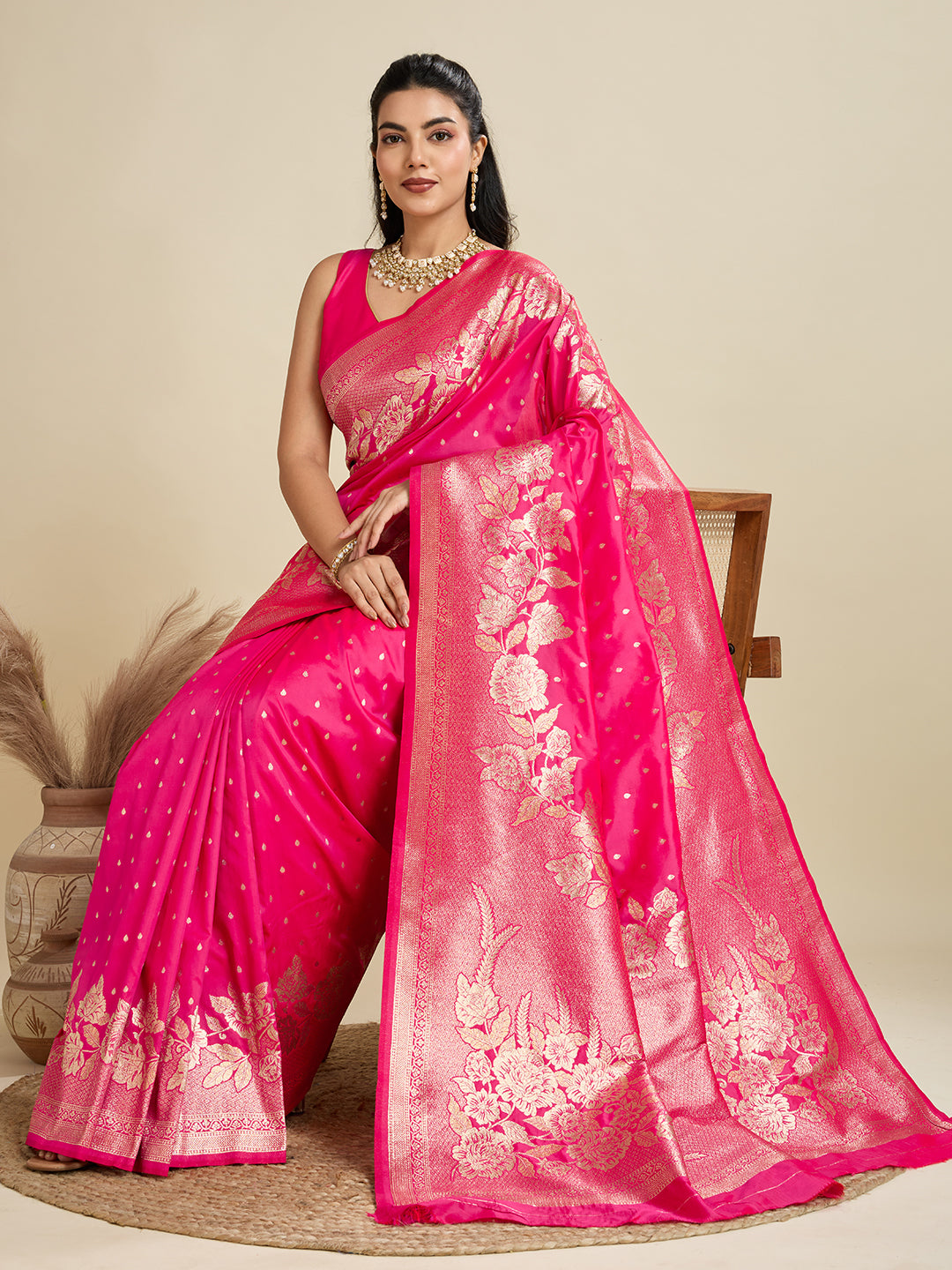 Magenta Pink Zari Woven Soft Kanjivaram Designer Silk Saree