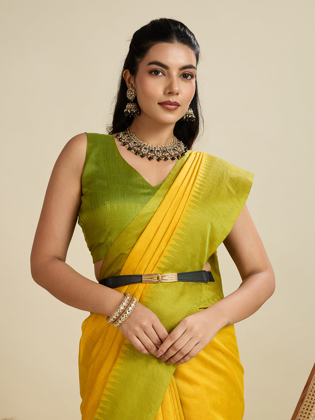 Citrine Yellow Soft Raw Silk Saree With Contrast Border