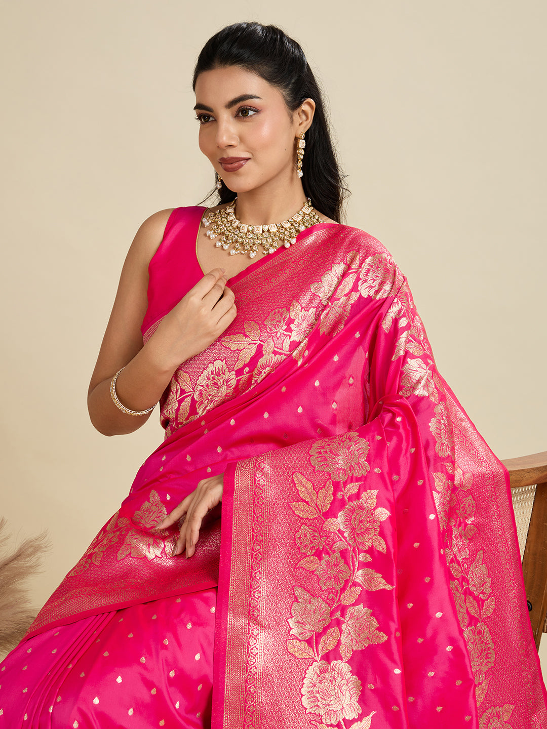 Magenta Pink Zari Woven Soft Kanjivaram Designer Silk Saree
