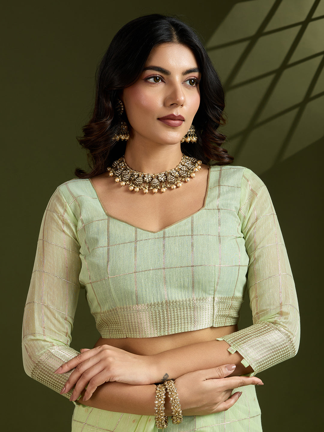 Pista Green Linen Tissue Silk Saree